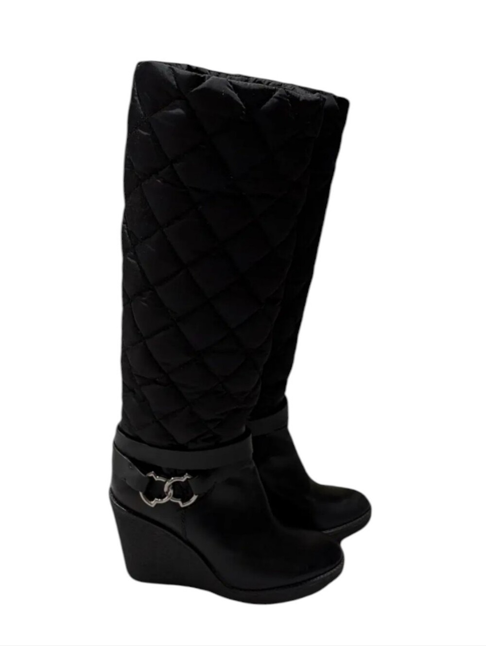 Moncler Cernobbio Black Quilted Leather Wedge Boots Women's 8 - Picture 4 of 9